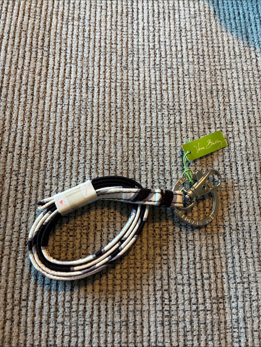 Vera Bradley Night and Day Black Gray & White Wrist Lanyard Key Ring NWT